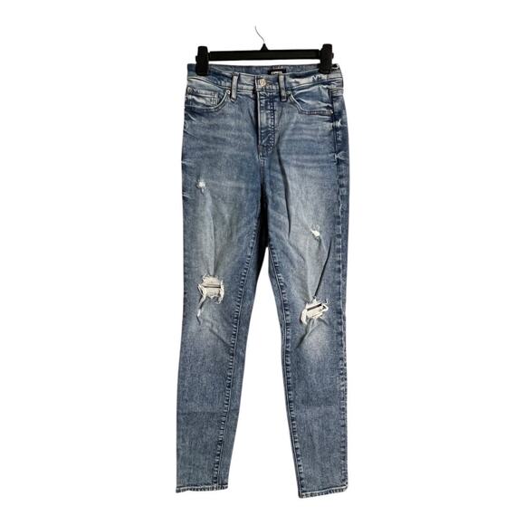 Express Jeans Women's Size 2 Blue '90s Skinny High Rise Distressed Denim - Picture 1 of 6